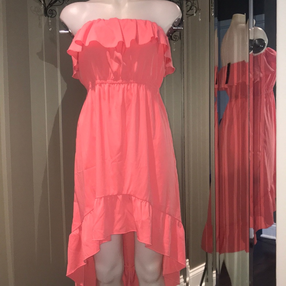 Coral Hi-lo Strapless Ruffle Dress Size Sm